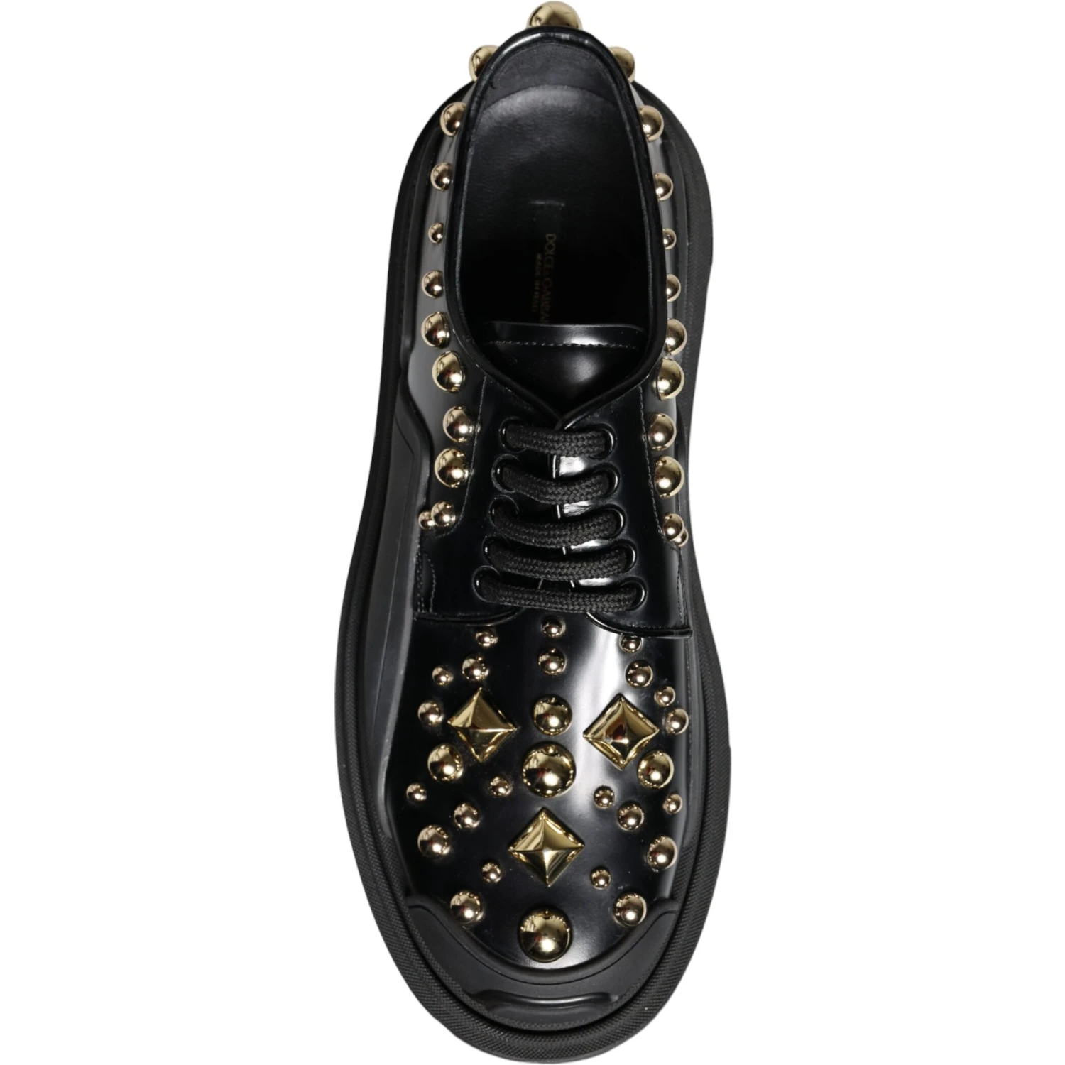 Black Leather Trekking Derby Embellished Shoes