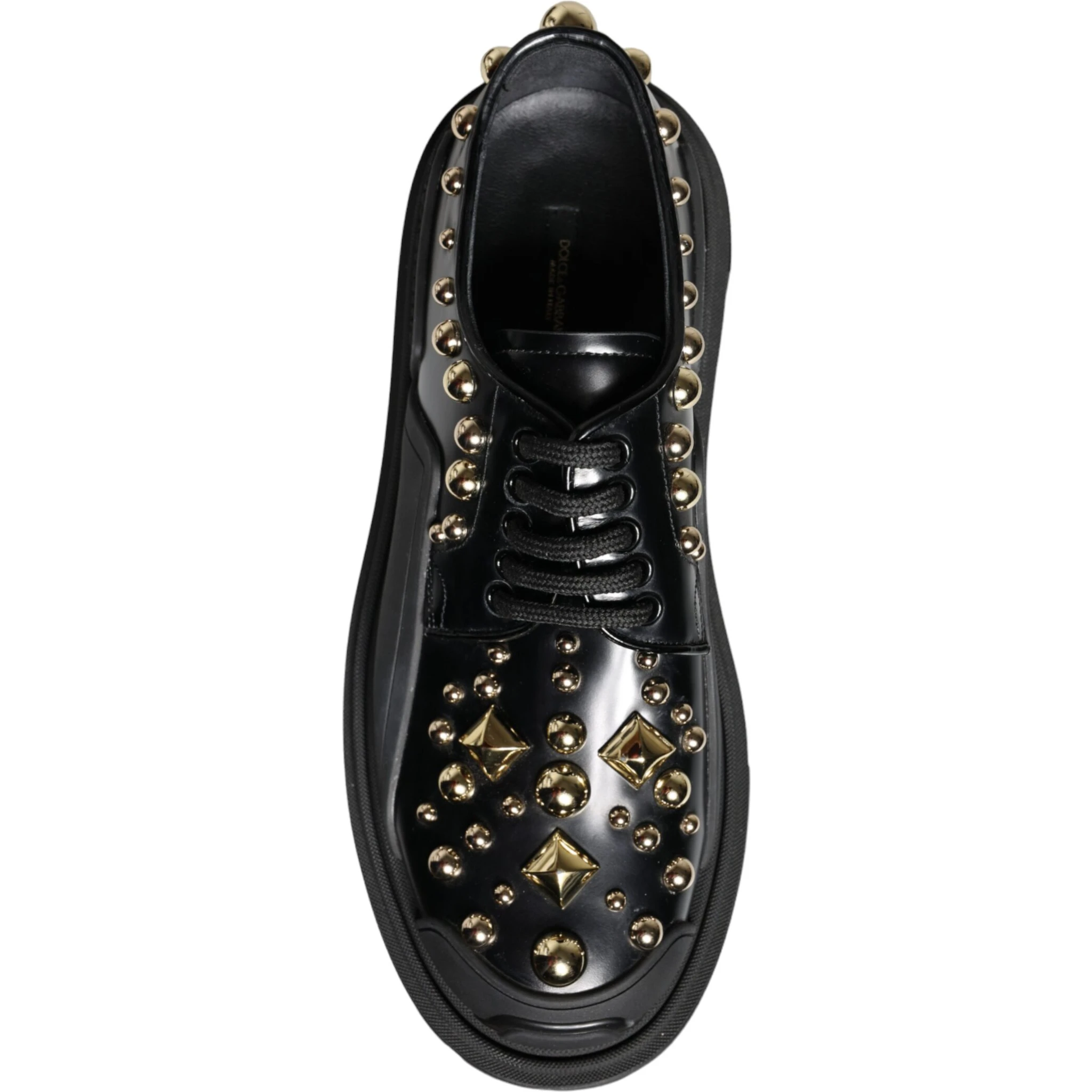 Black Leather Trekking Derby Embellished Shoes