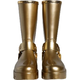 Metallic Gold Rubber PVC Rain Boots Shoes