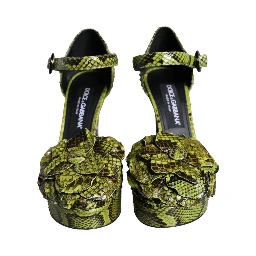 Green Exotic Leather Ankle Strap Heels Sandals Shoes