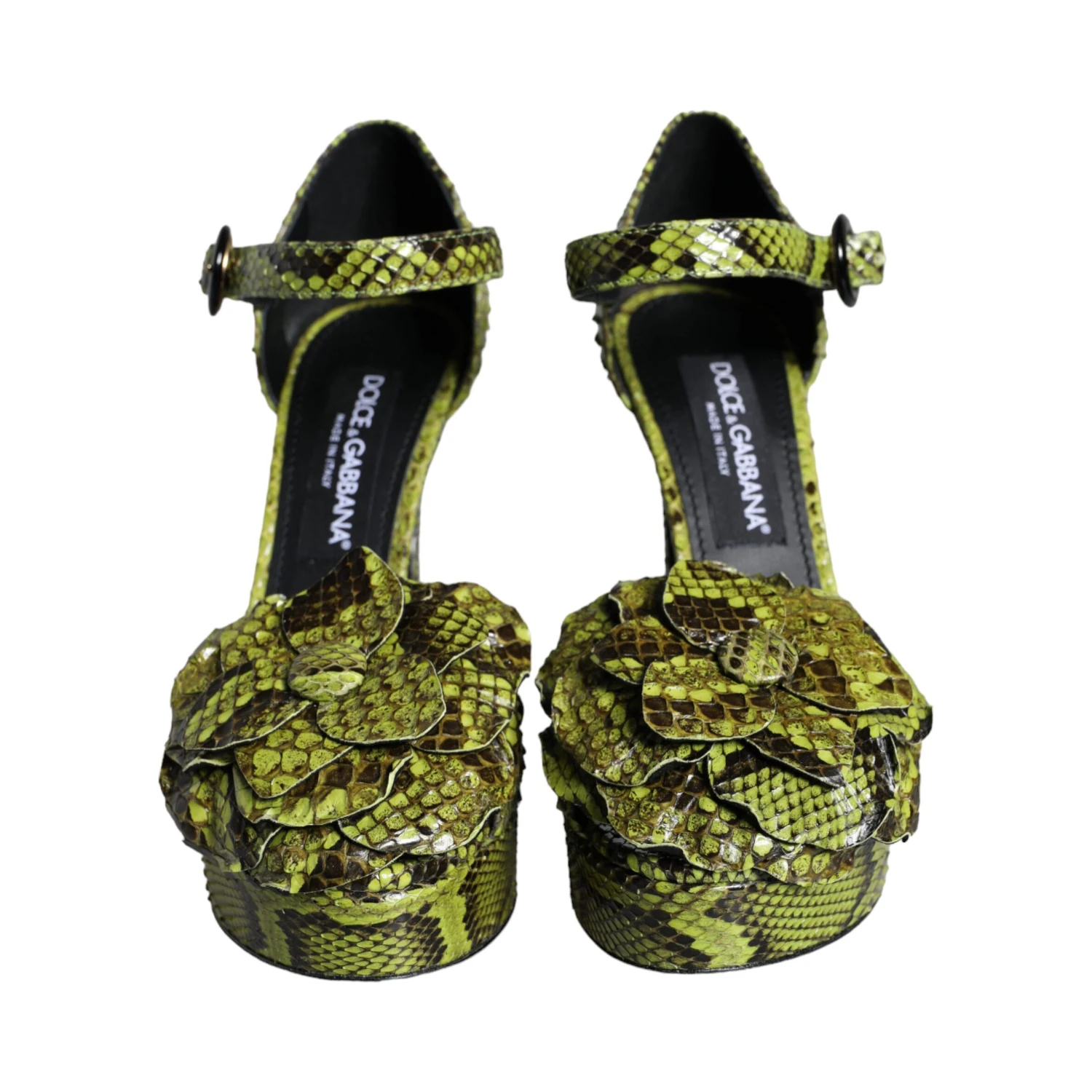 Green Exotic Leather Ankle Strap Heels Sandals Shoes