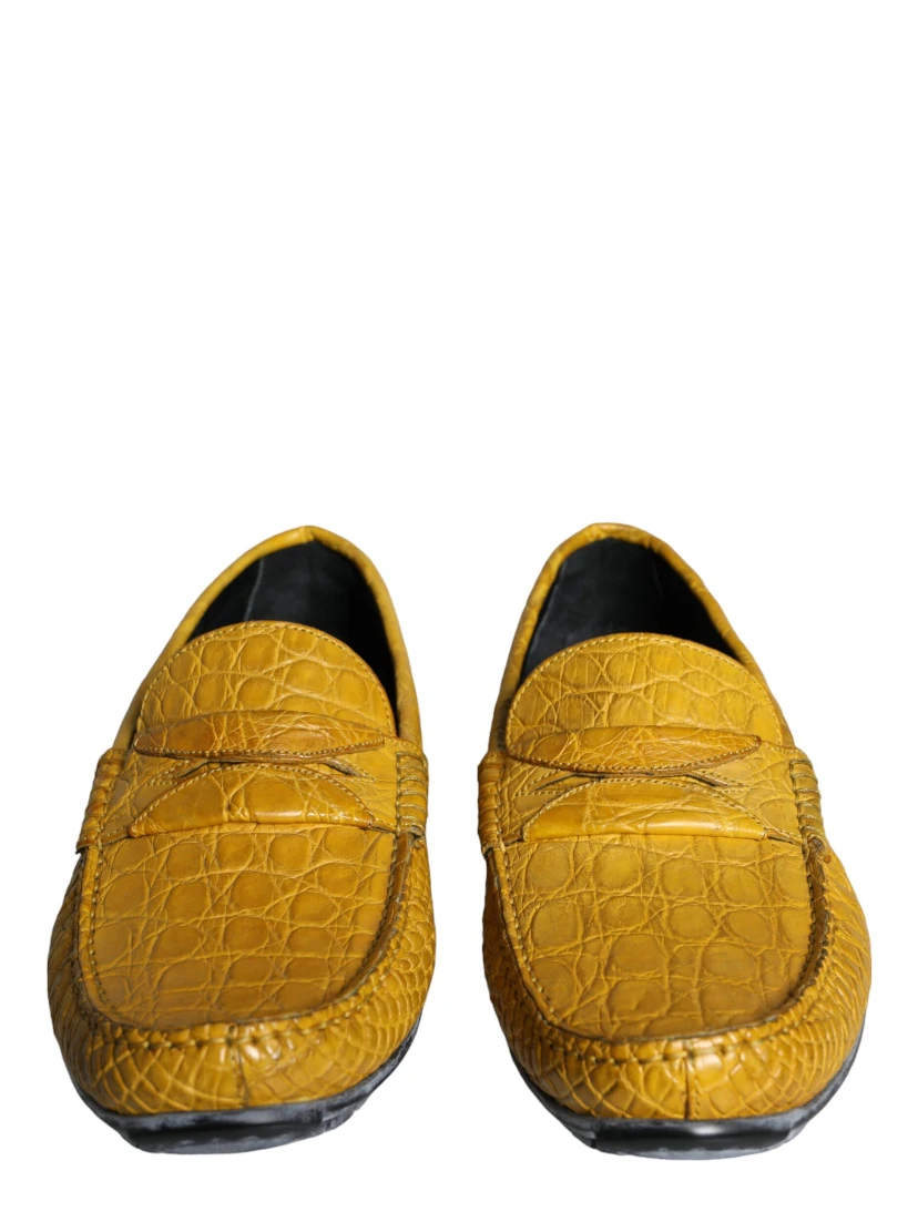 Yellow Leather Slip Mocassin Loafers Shoes