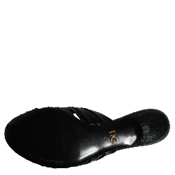 Black Leather Heels Slides Sandals Shoes