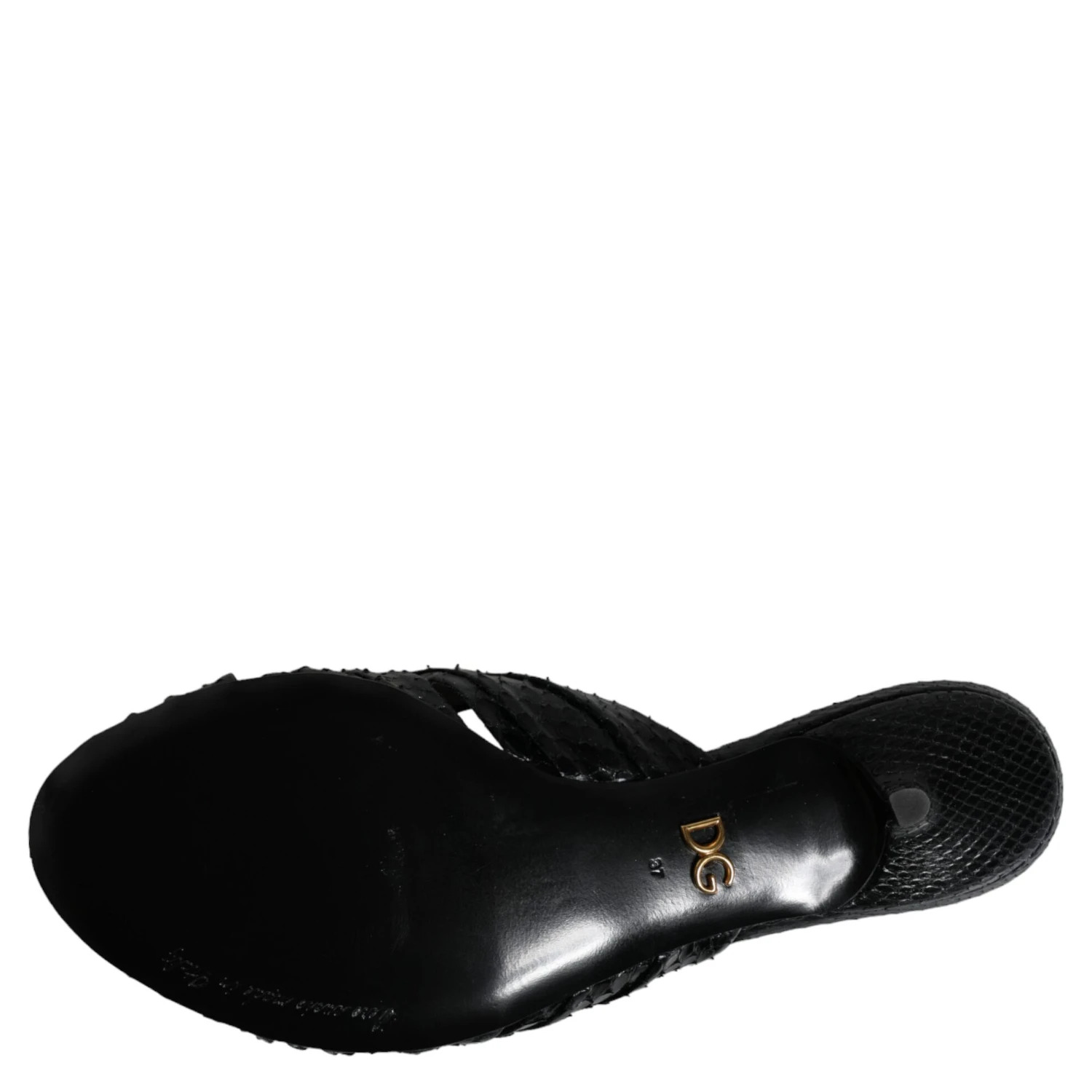 Black Leather Heels Slides Sandals Shoes