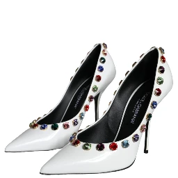 White Crystal Leather High Heels Pumps Shoes