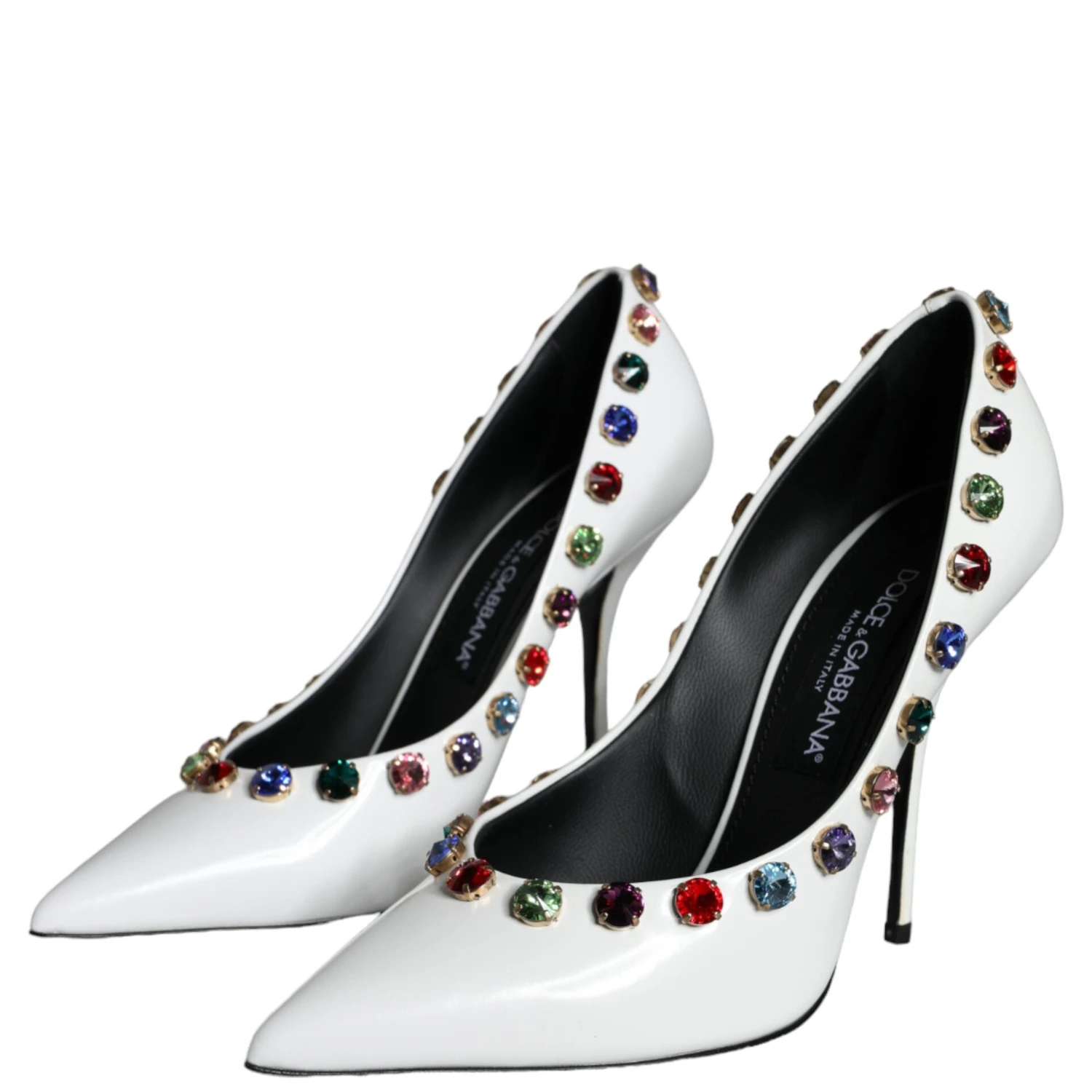 White Crystal Leather High Heels Pumps Shoes