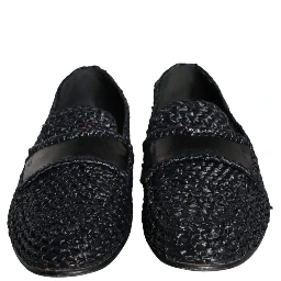 Black Woven Raffia Slip On Loafers Men Shoes