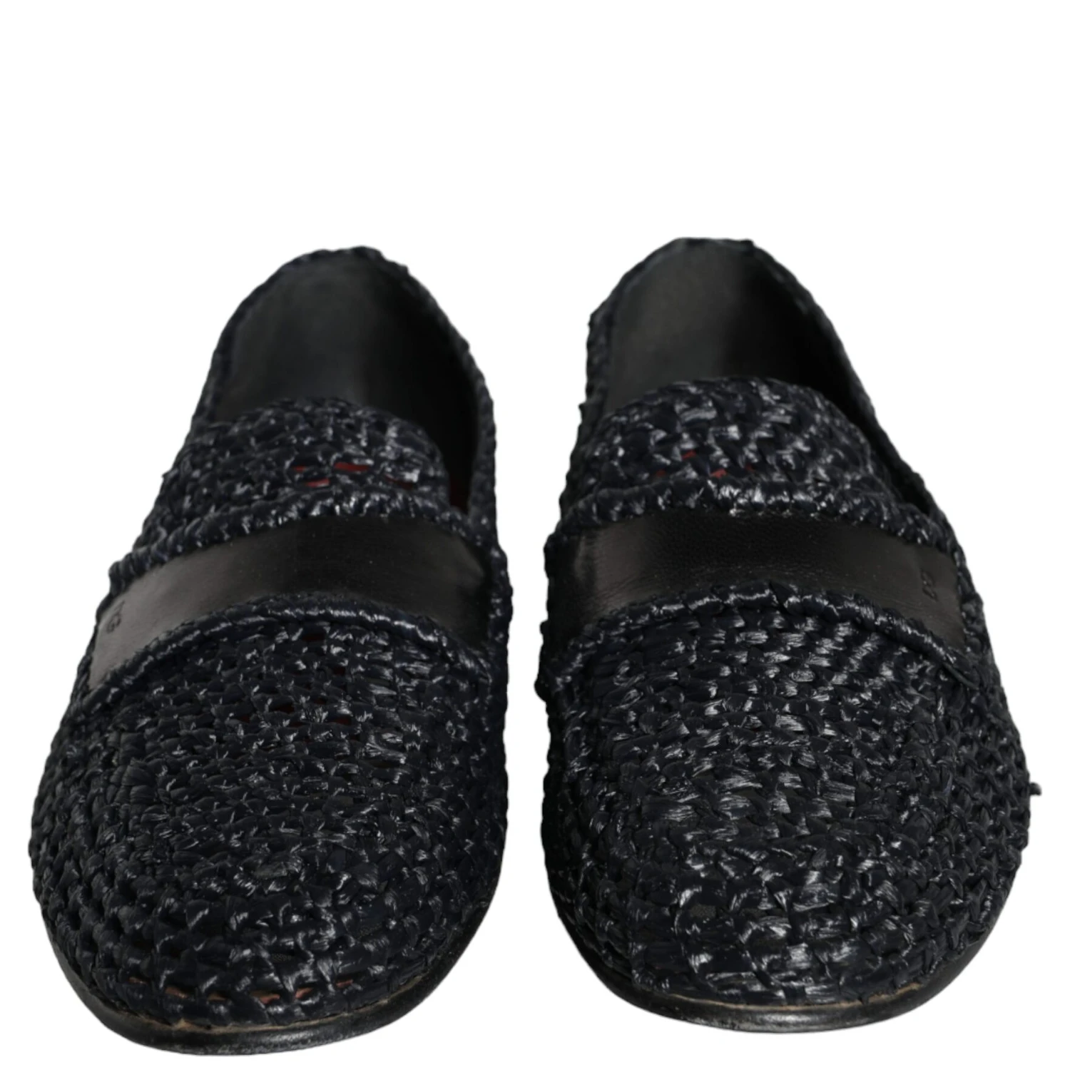 Black Woven Raffia Slip On Loafers Men Shoes