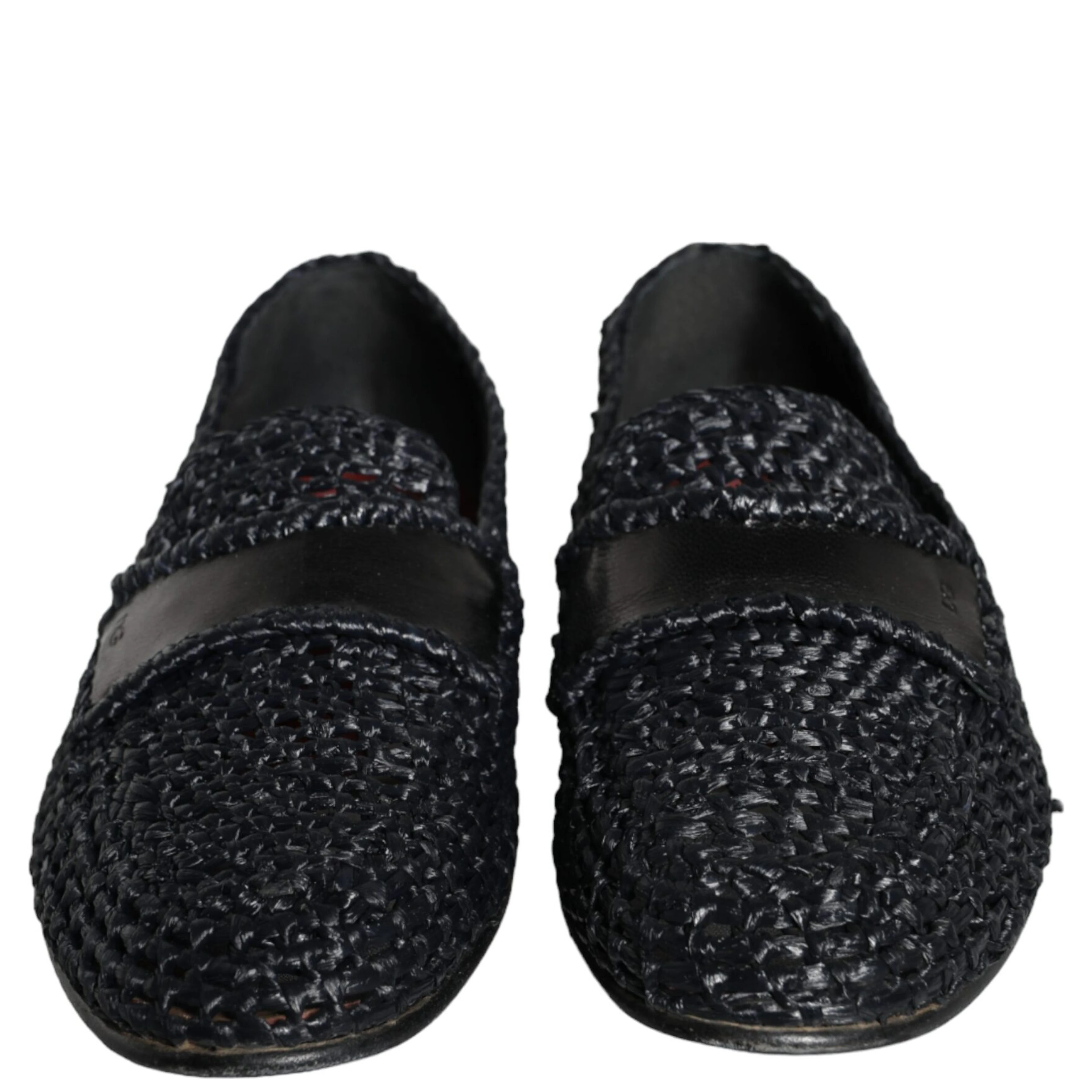 Black Woven Raffia Slip On Loafers Men Shoes