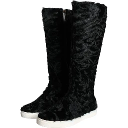 Black Xiangao Lamb Fur Leather Boots Shoes