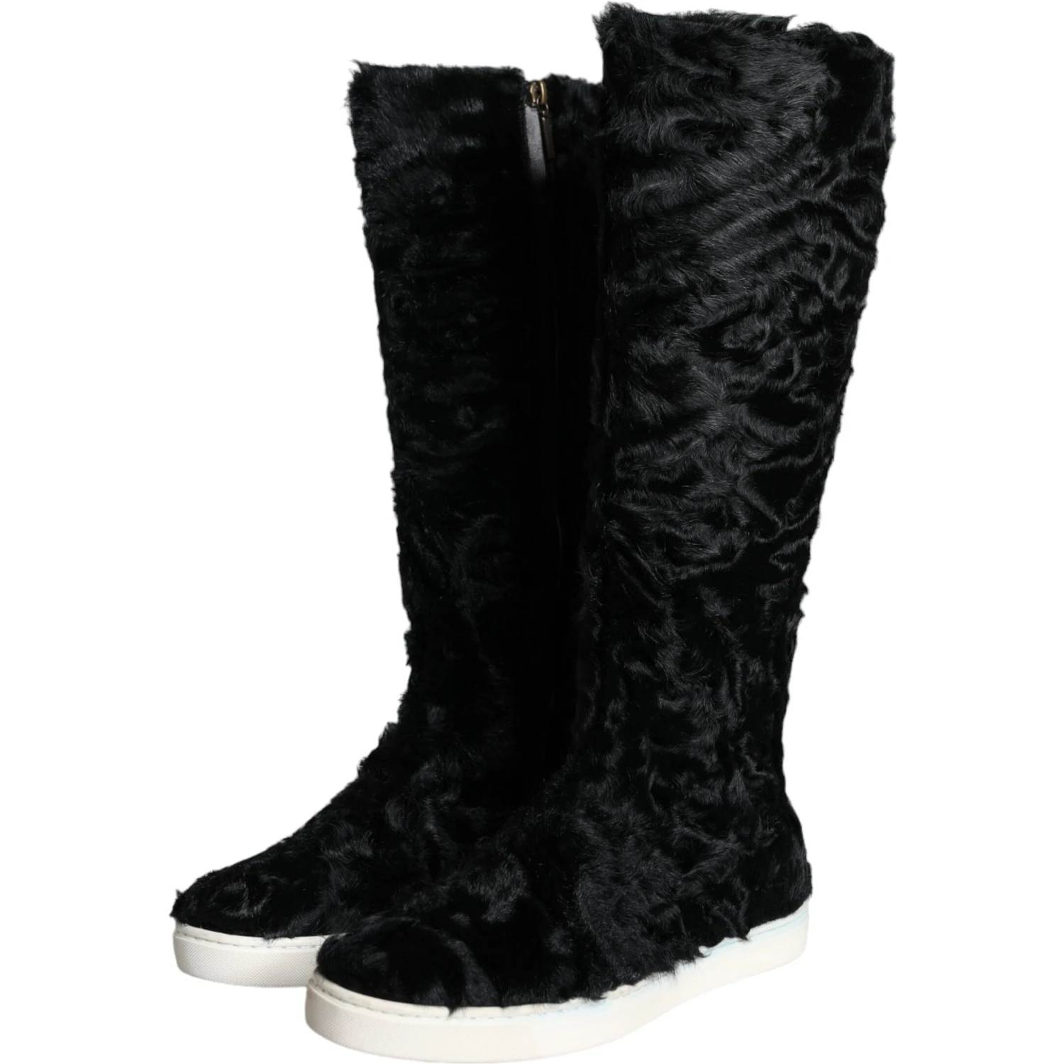 Black Xiangao Lamb Fur Leather Boots Shoes