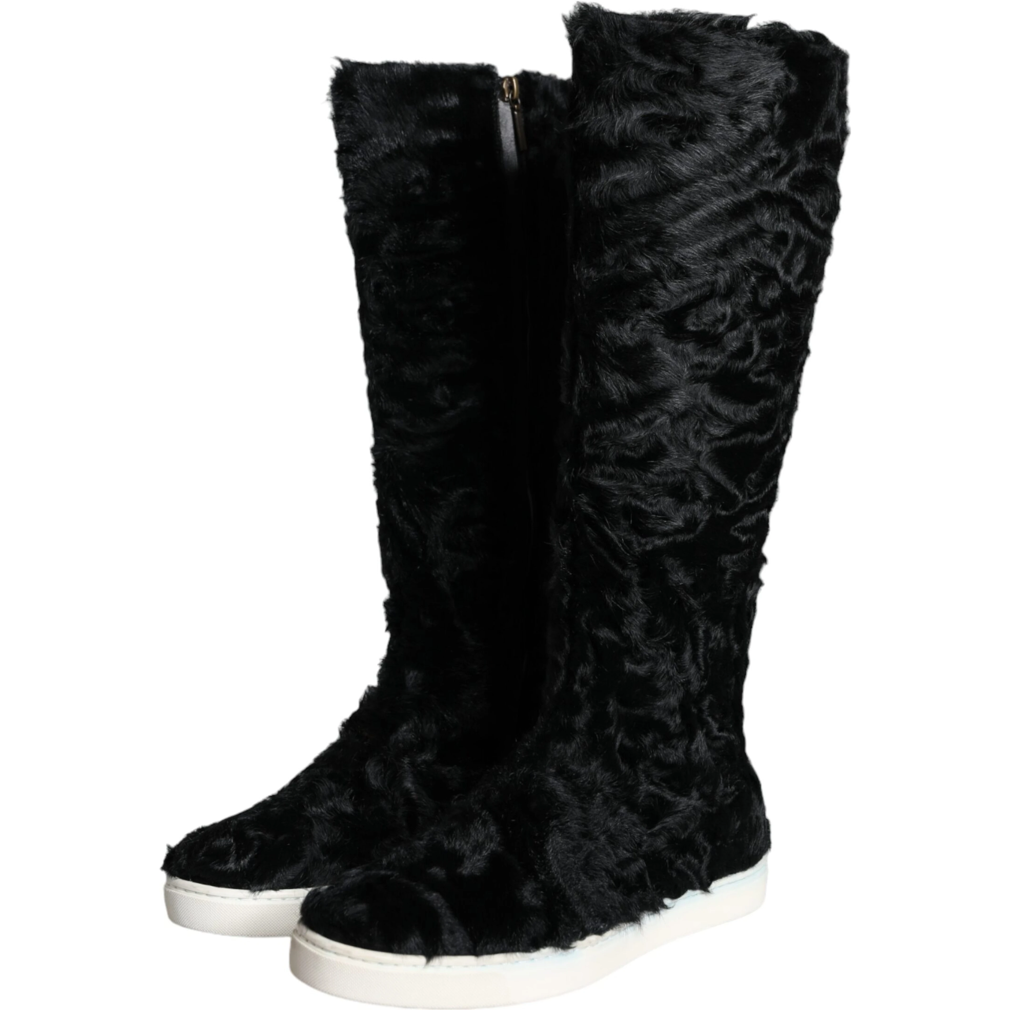Black Xiangao Lamb Fur Leather Boots Shoes