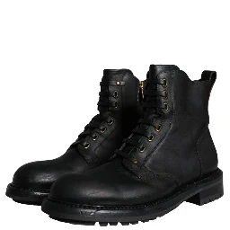 Black Lace Up Mid Calf Boots Men Shoes