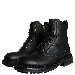 Black Lace Up Mid Calf Boots Men Shoes