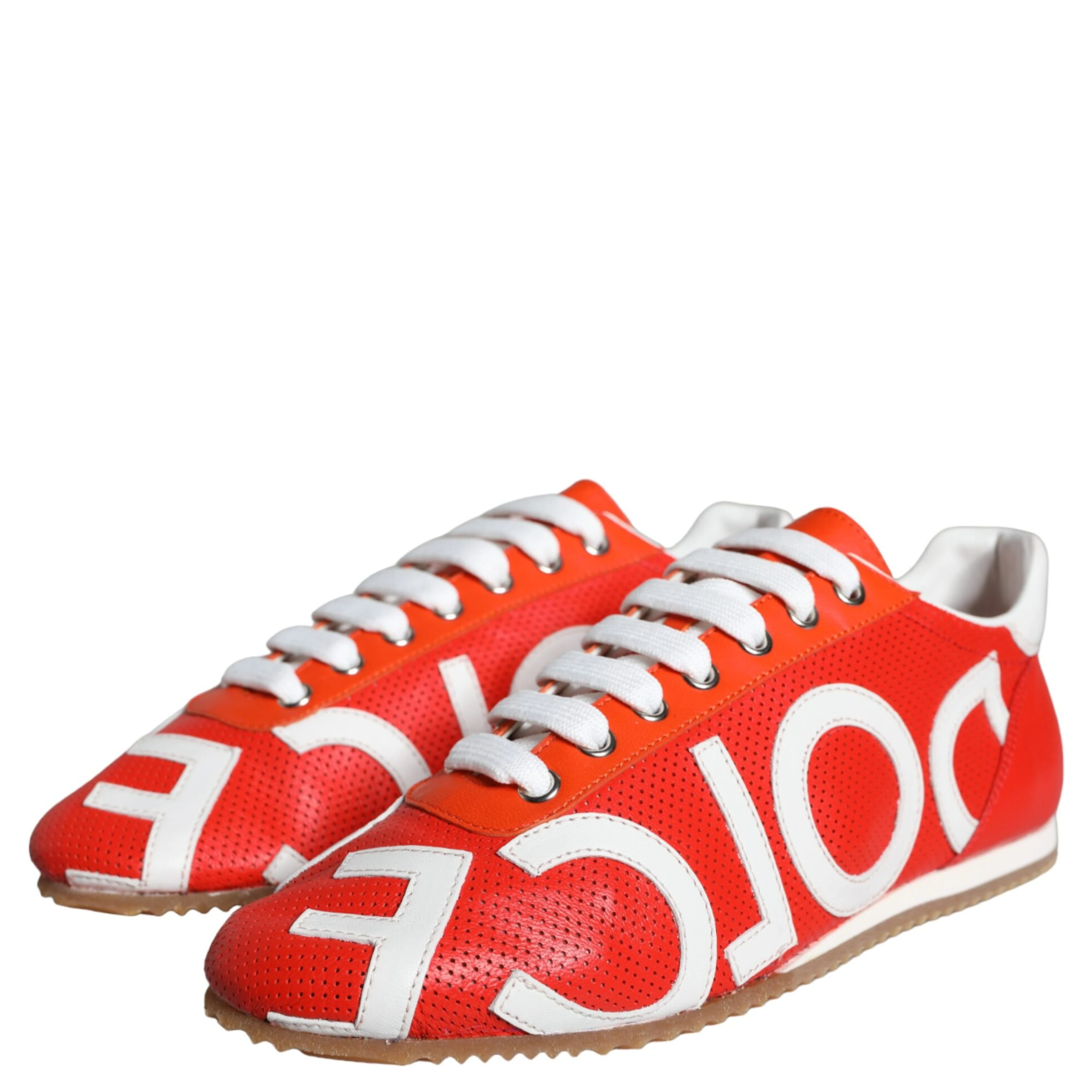 Red White Leather Logo Casual Sneakers Shoes