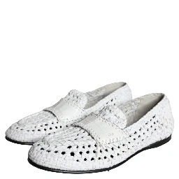 White Woven Leather Slip On Loafers Men Shoes