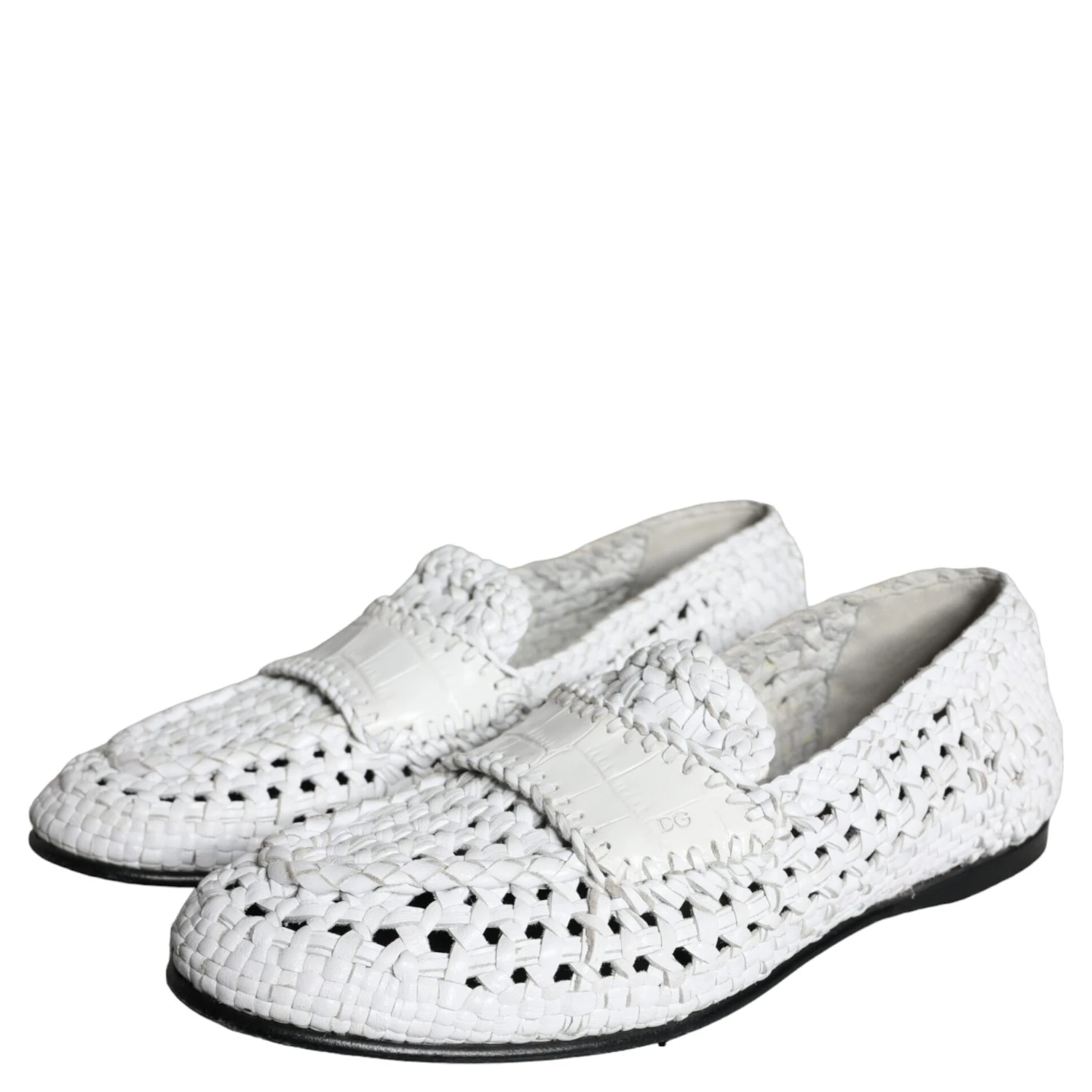 White Woven Leather Slip On Loafers Men Shoes