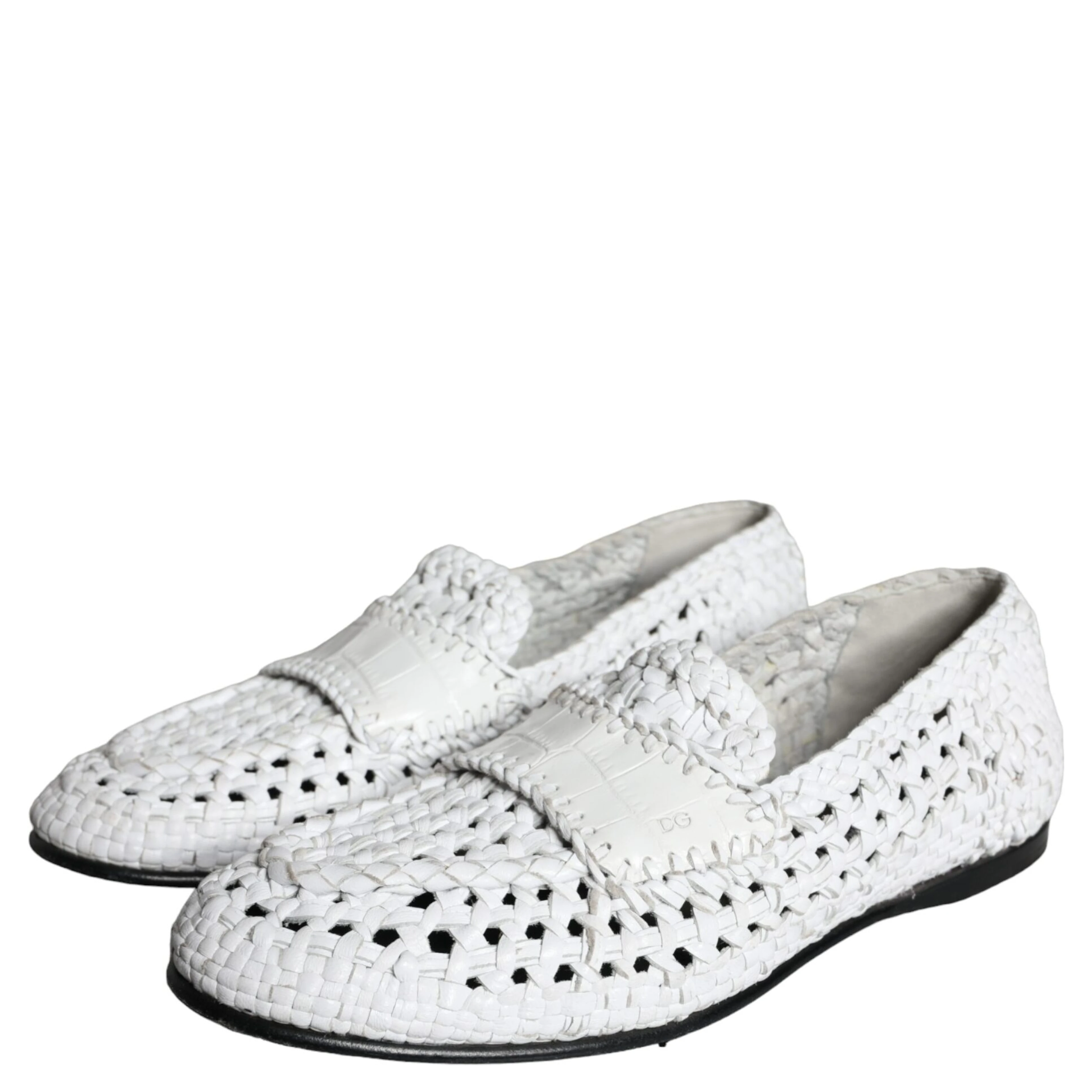 White Woven Leather Slip On Loafers Men Shoes