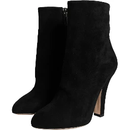 Black Suede Leather Mid Calf Boots Shoes