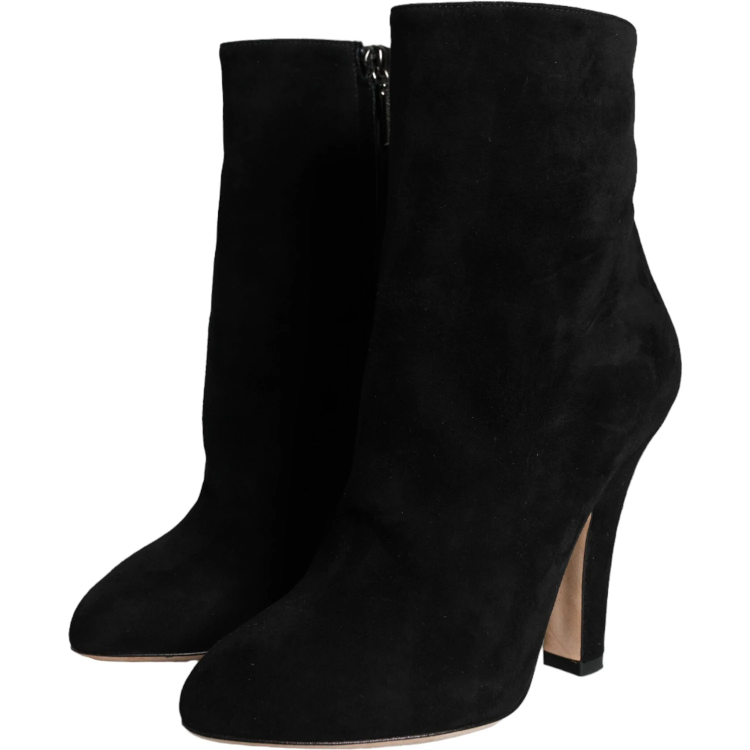 Black Suede Leather Mid Calf Boots Shoes