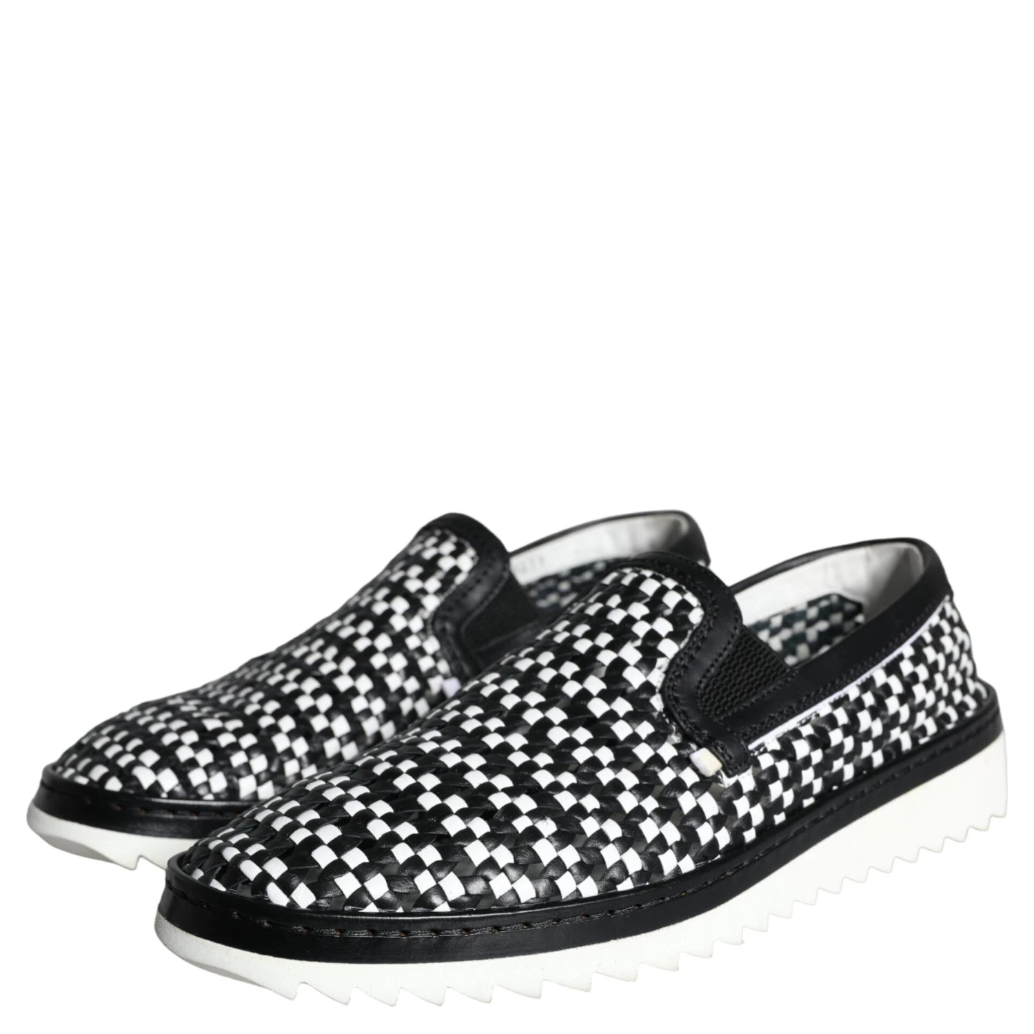 Black White Weaved Slip On Men Loafers Shoes