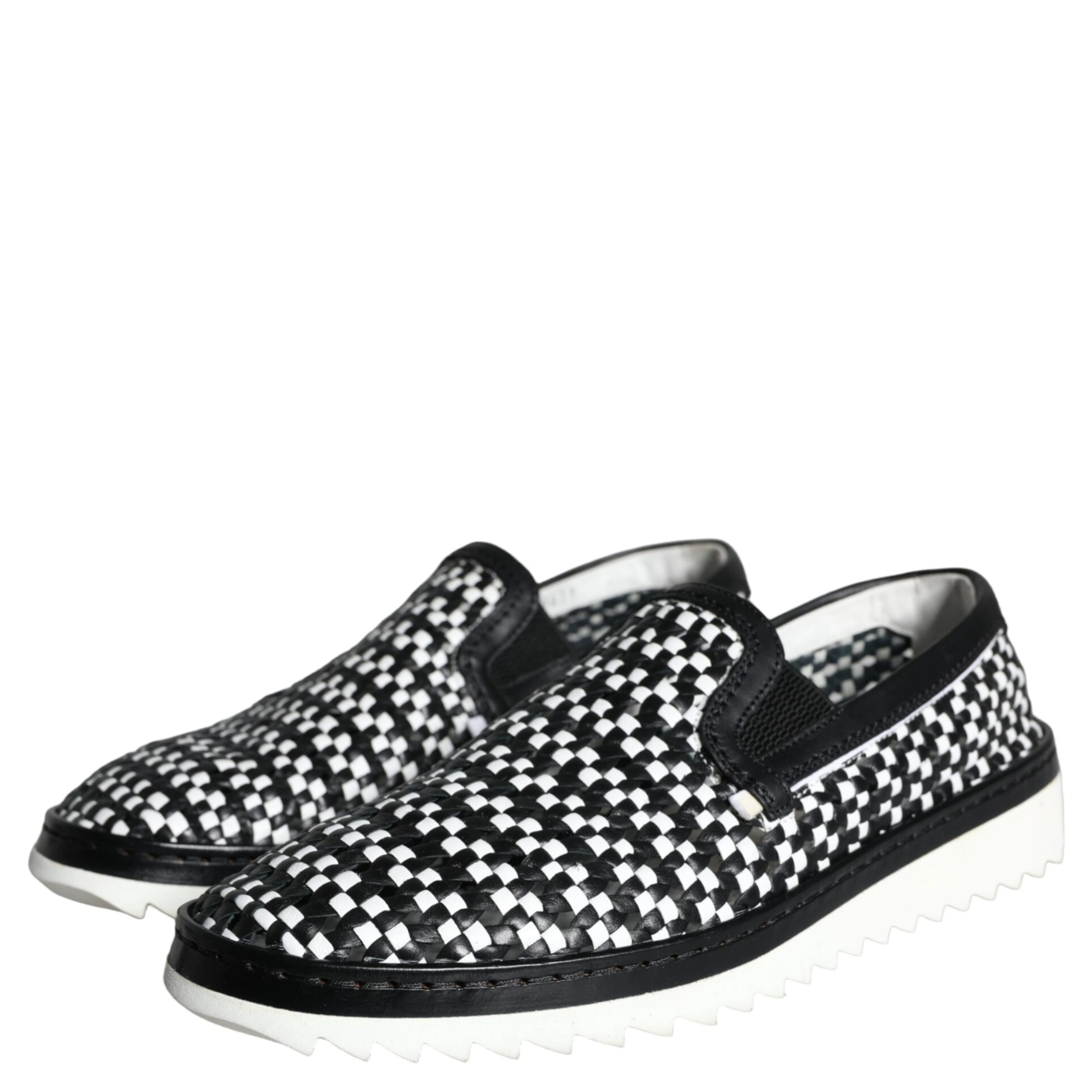 Black White Weaved Slip On Men Loafers Shoes