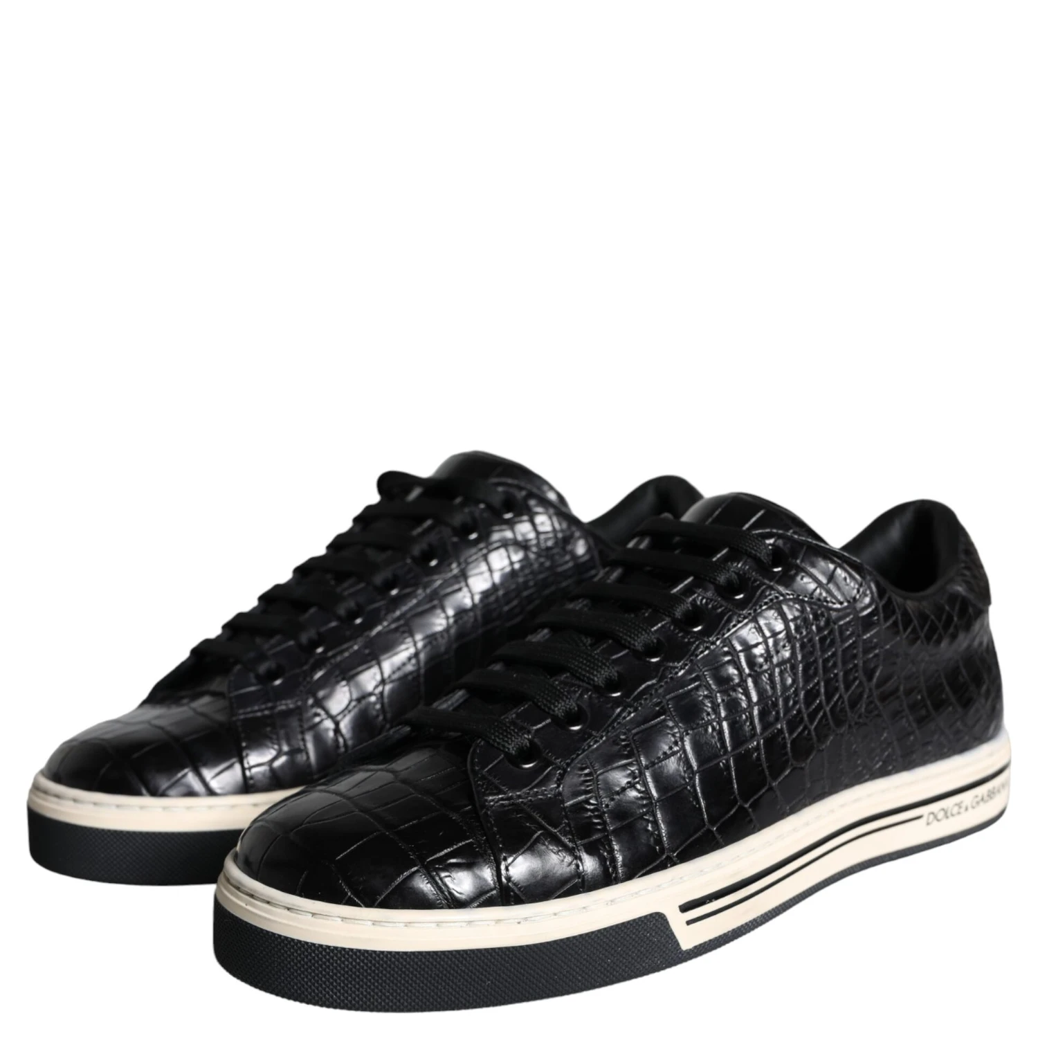 Black Leather Men Low Top Sneakers Shoes