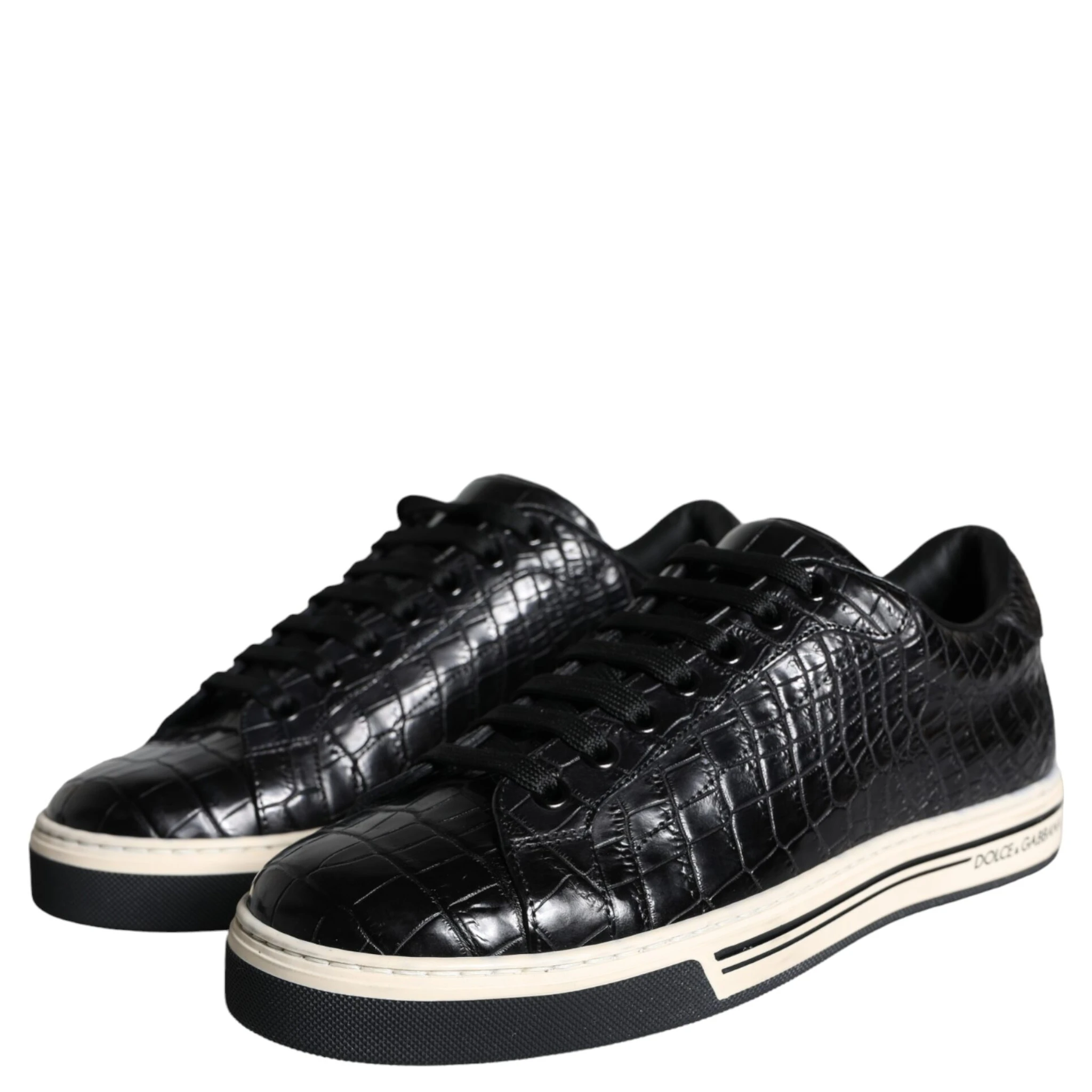 Black Leather Men Low Top Sneakers Shoes
