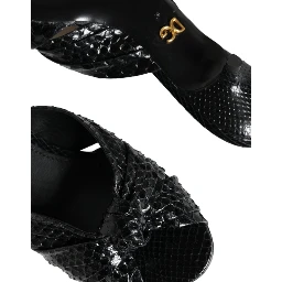Black Leather Heels Slides Sandals Shoes