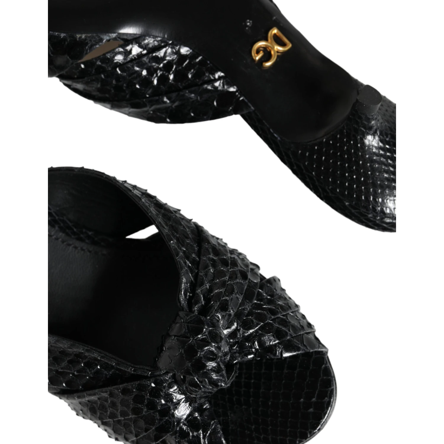 Black Leather Heels Slides Sandals Shoes