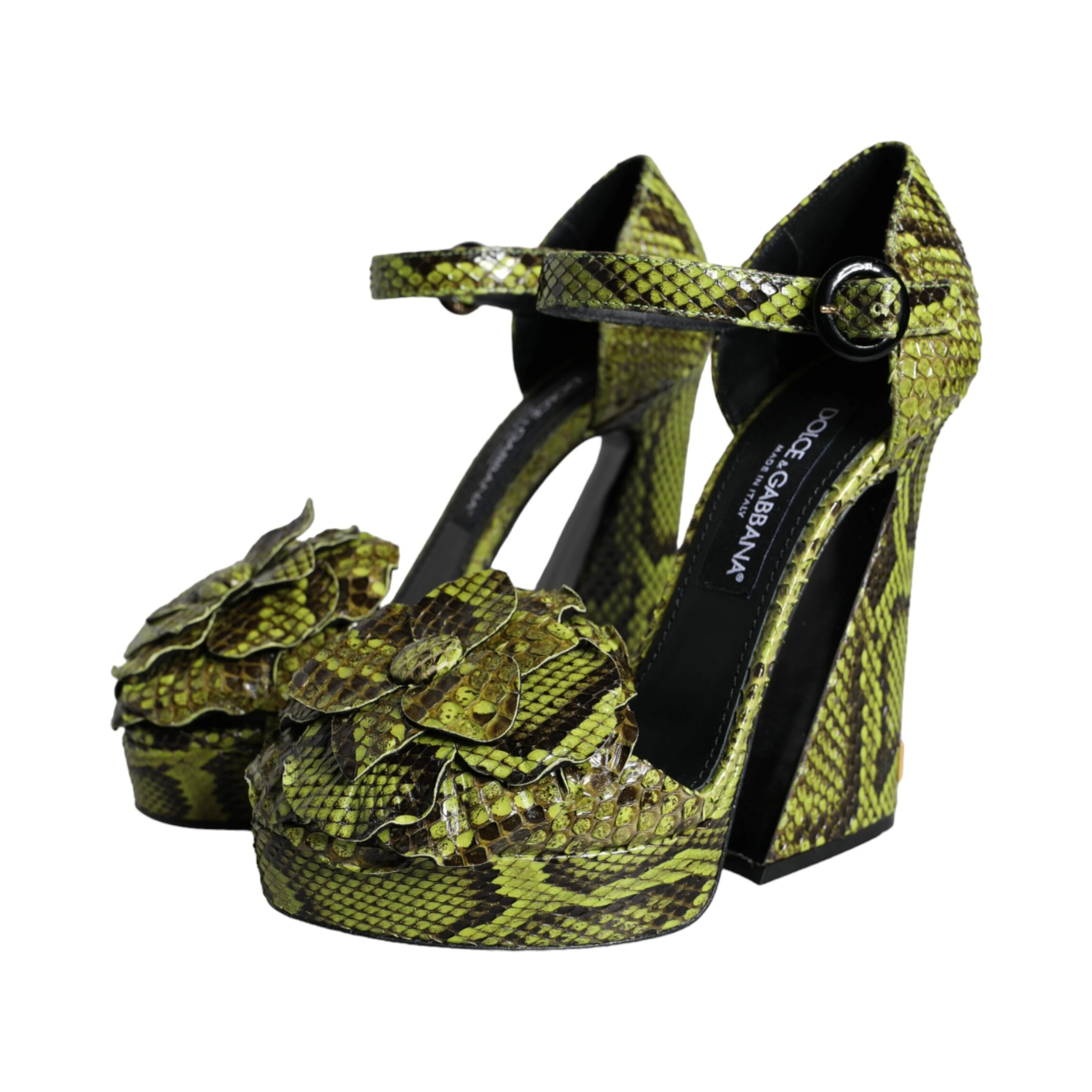 Green Exotic Leather Ankle Strap Heels Sandals Shoes