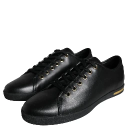 Black Gold Leather Classic Sneakers Shoes