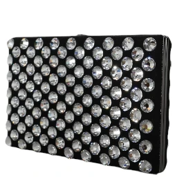 Black Velvet Crystal Clutch Evening Party Purse Bag