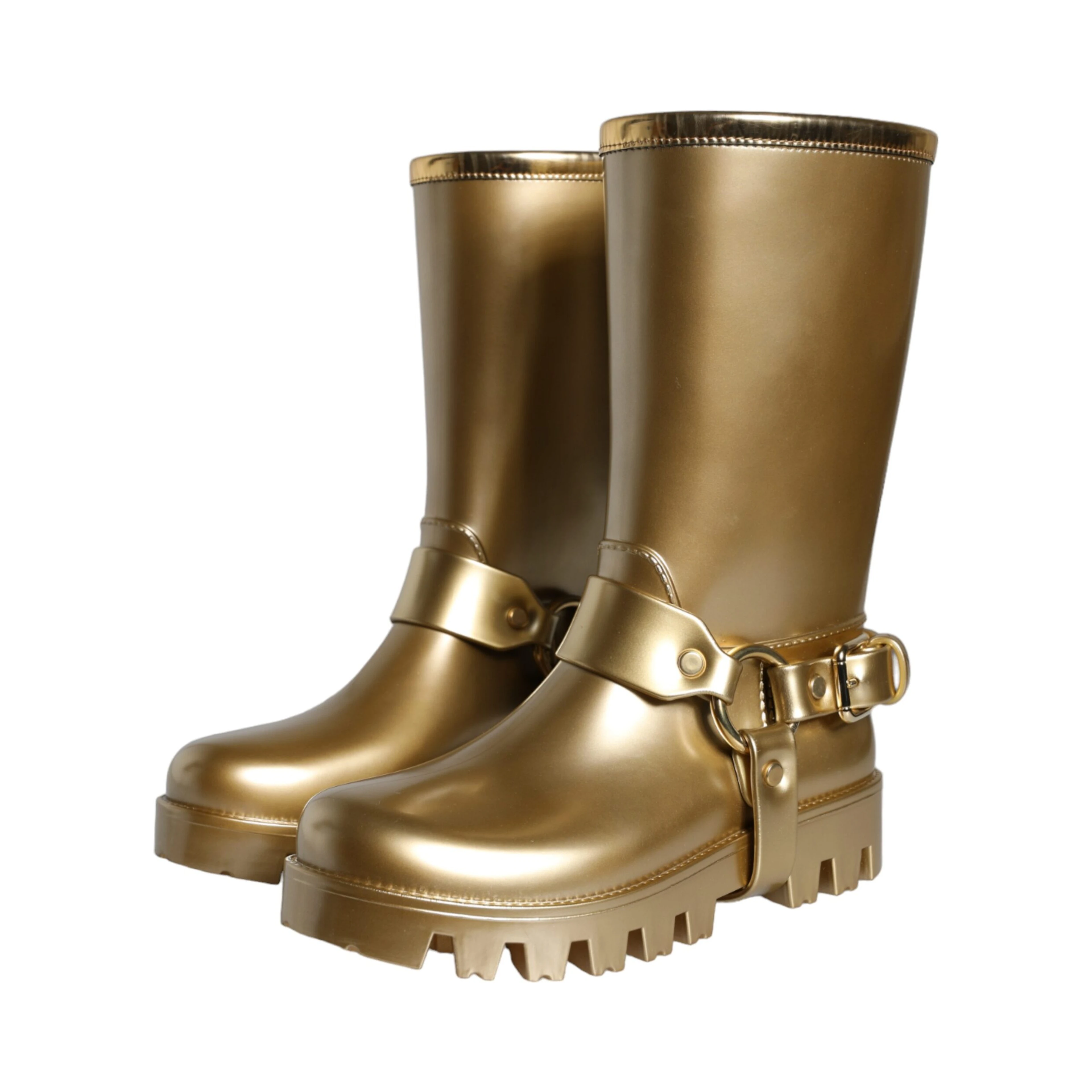 Metallic Gold Rubber PVC Rain Boots Shoes