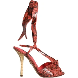 Coral Exotic Leather Heels Sandals Shoes