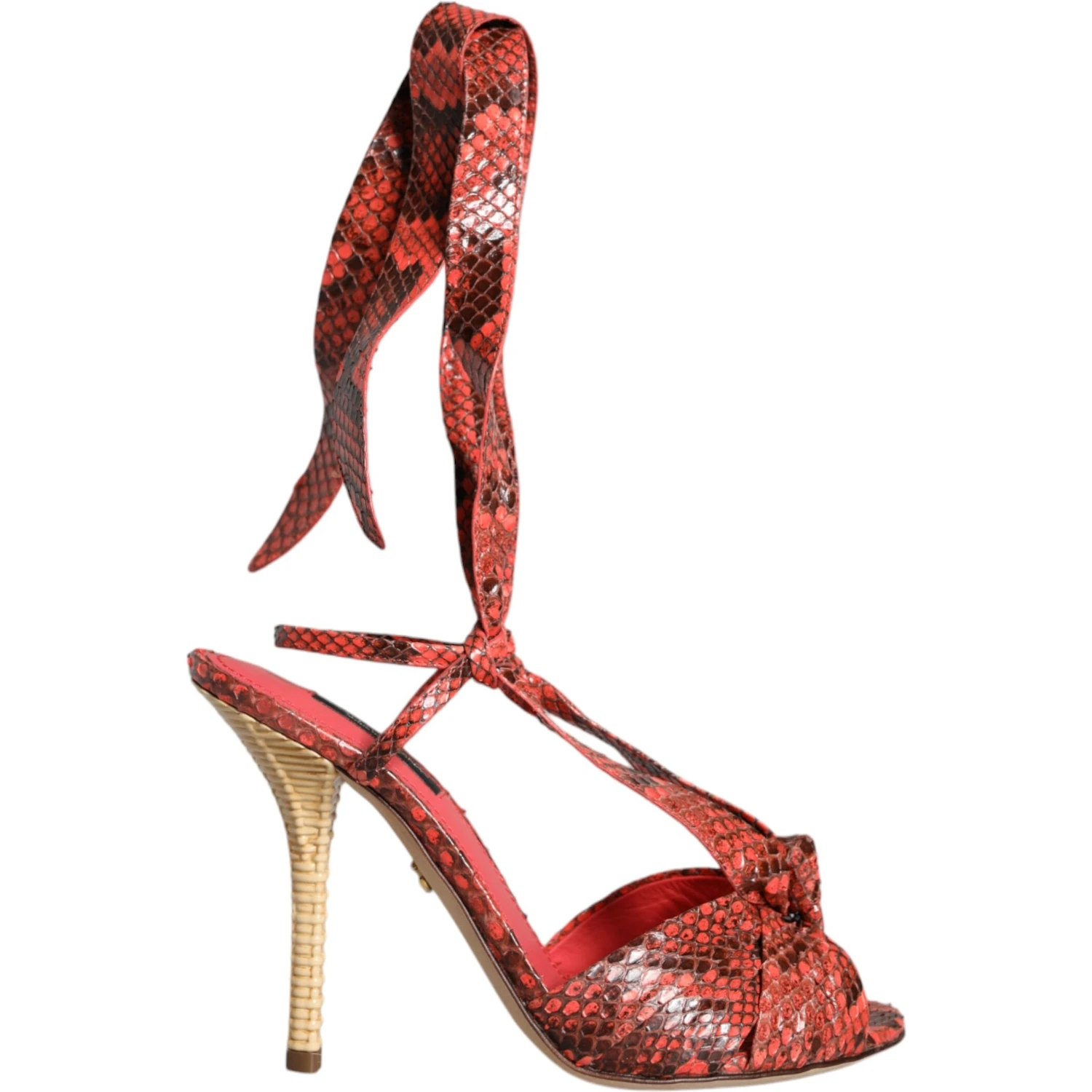 Coral Exotic Leather Heels Sandals Shoes
