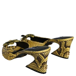 Yellow Leather Block Heels Slides Shoes