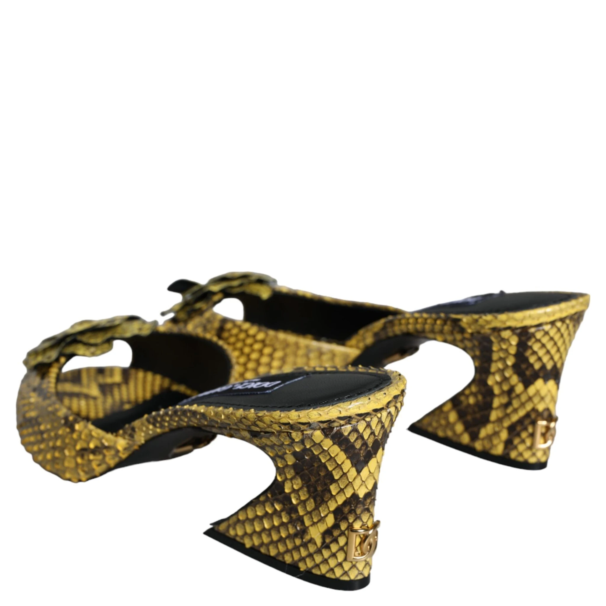 Yellow Leather Block Heels Slides Shoes