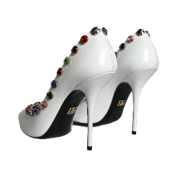 White Crystal Leather High Heels Pumps Shoes