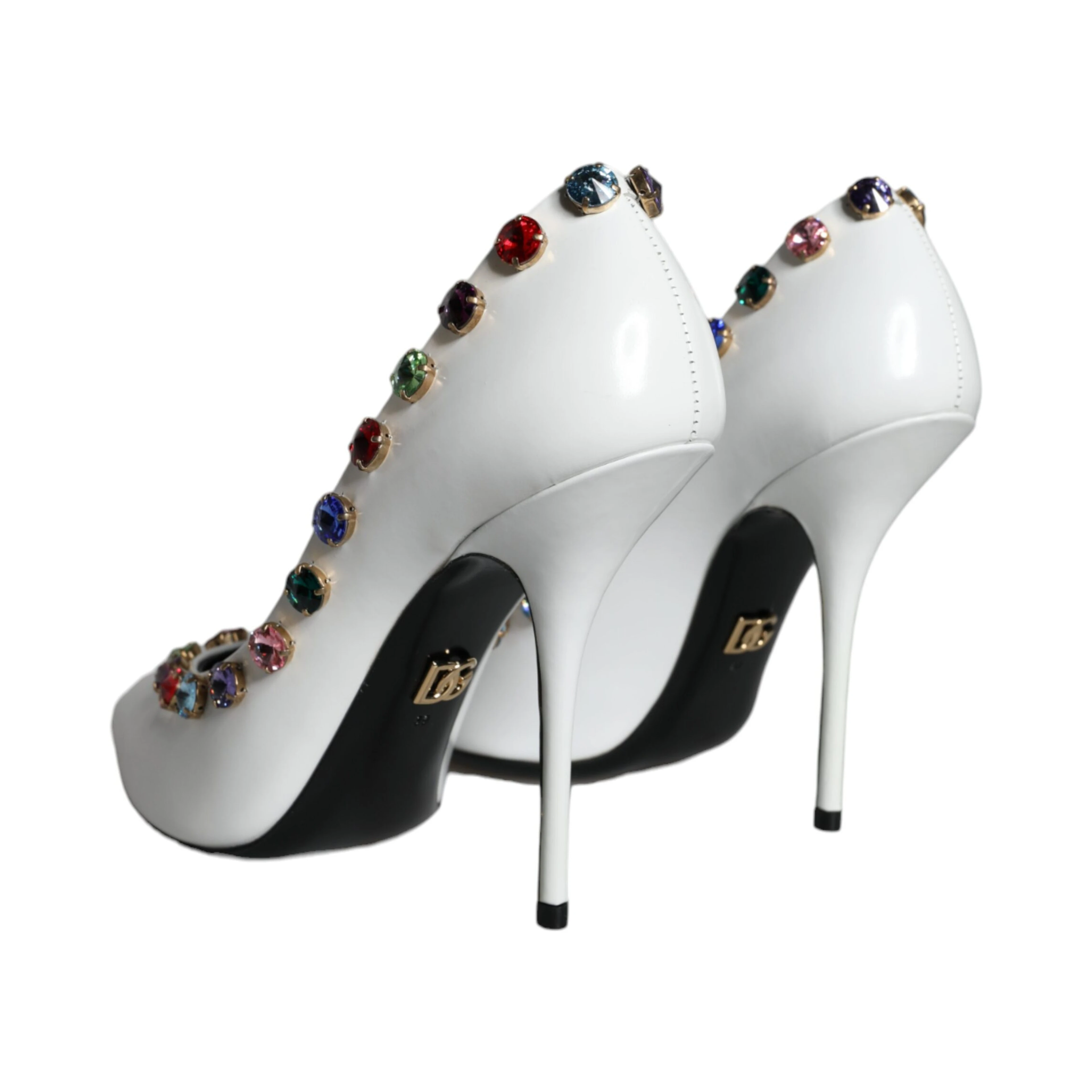 White Crystal Leather High Heels Pumps Shoes
