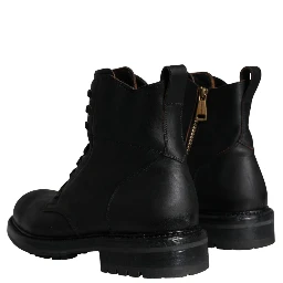 Black Lace Up Mid Calf Boots Men Shoes