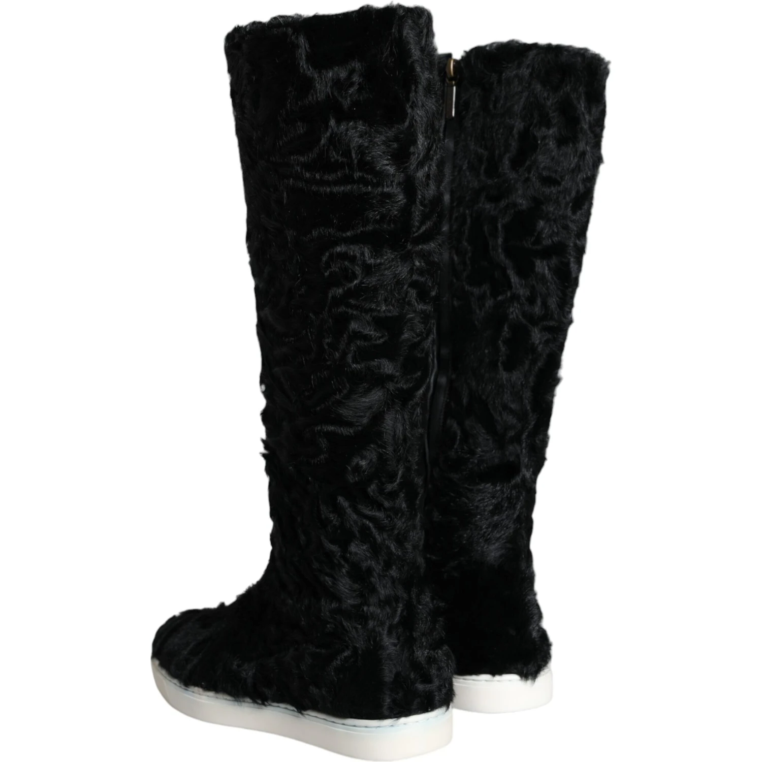 Black Xiangao Lamb Fur Leather Boots Shoes