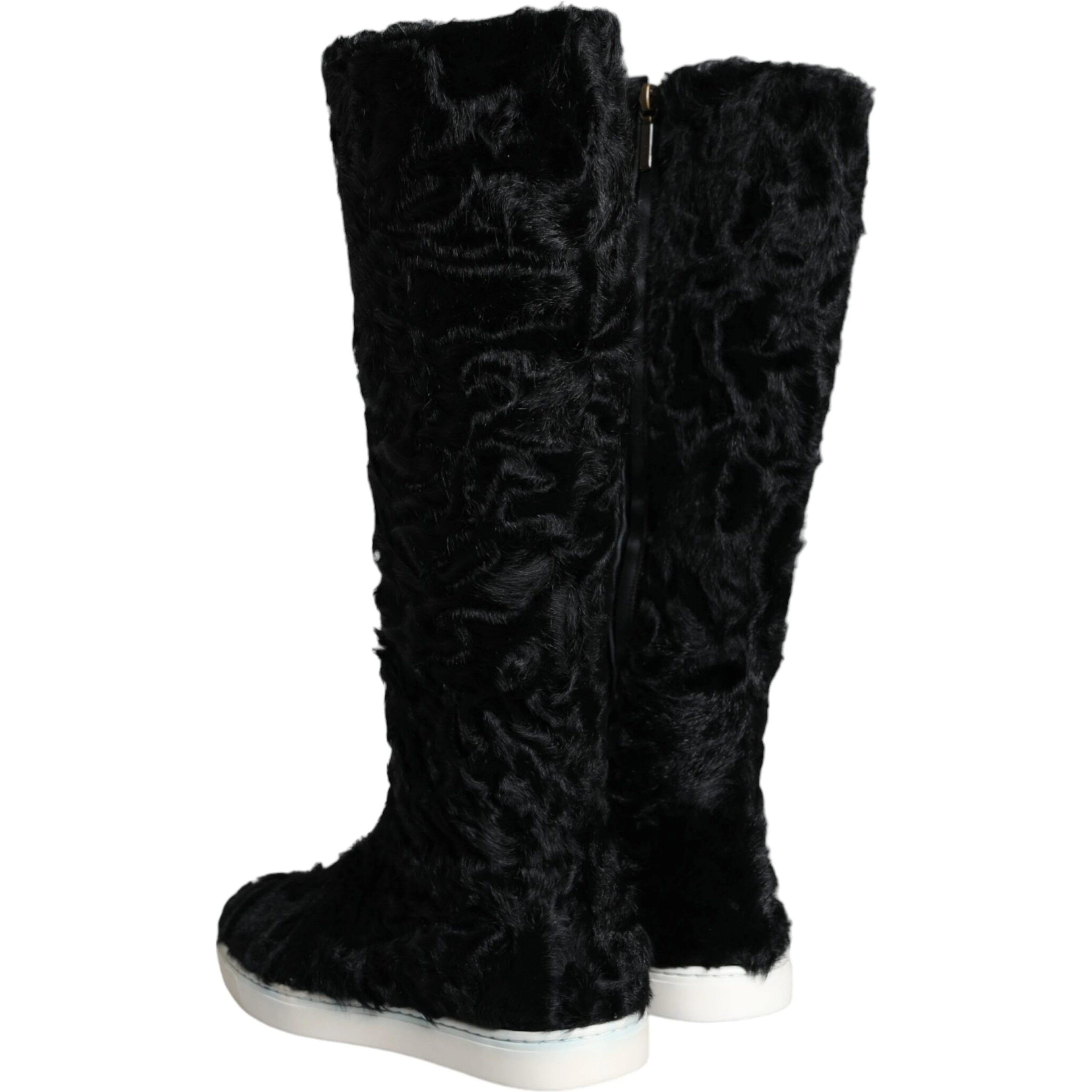 Black Xiangao Lamb Fur Leather Boots Shoes