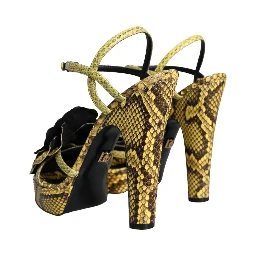 Yellow Exotic Leather Ankle Strap Heels Sandals Shoes