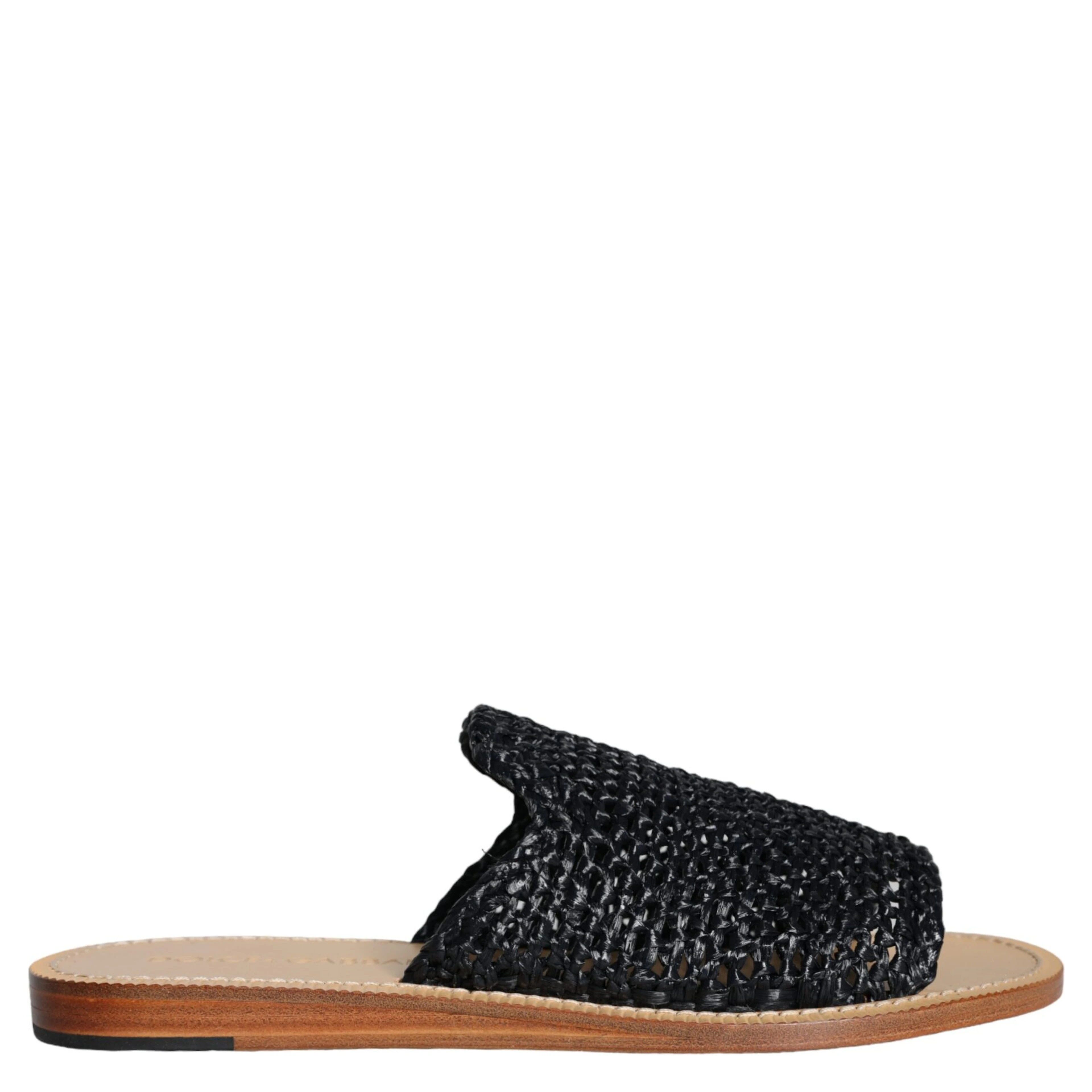 Black Monochrome Braided Raffia Slides Shoes