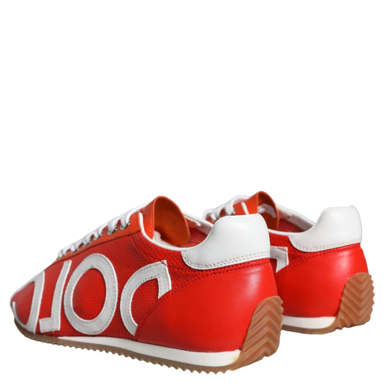 Red White Leather Logo Casual Sneakers Shoes