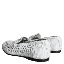 White Woven Leather Slip On Loafers Men Shoes
