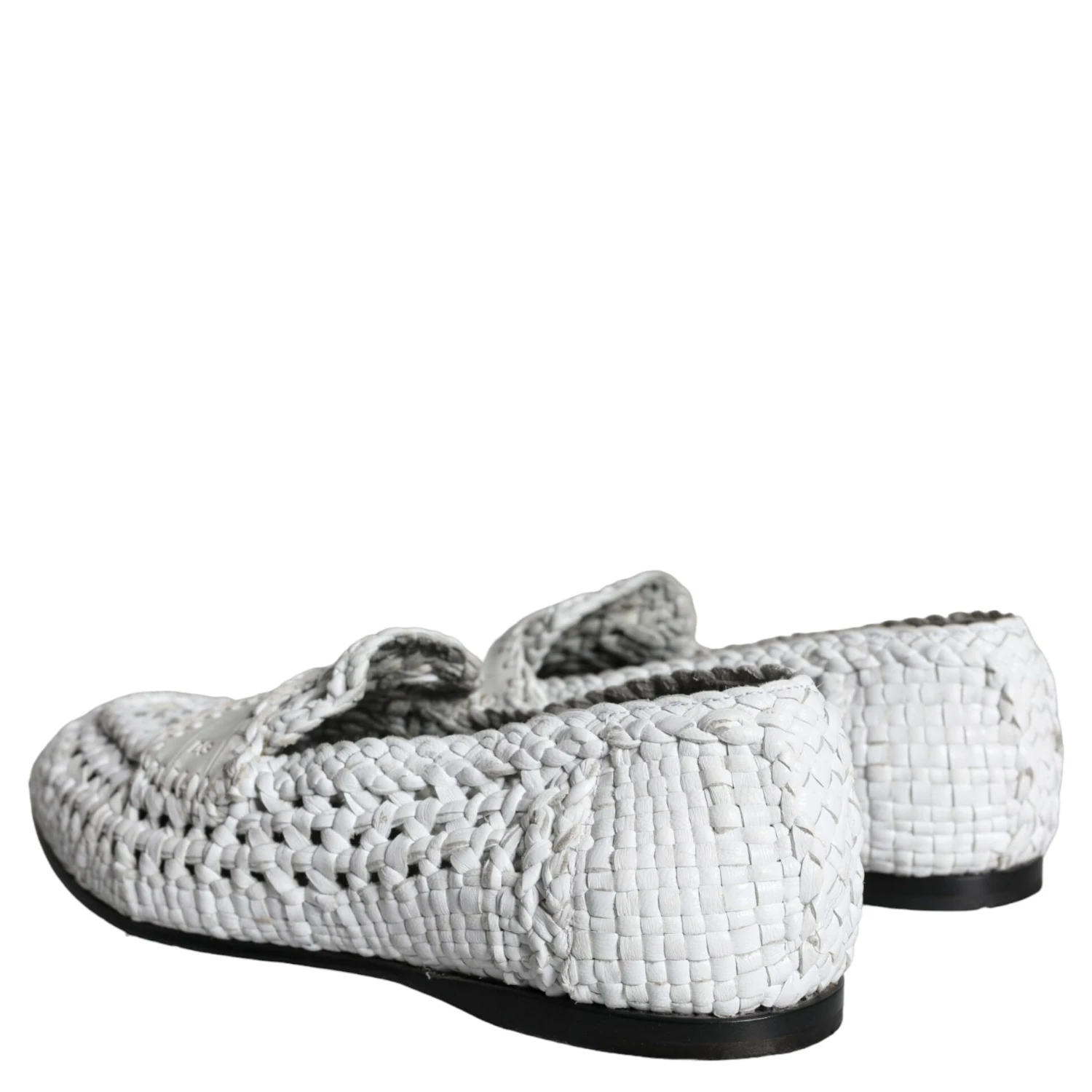 White Woven Leather Slip On Loafers Men Shoes
