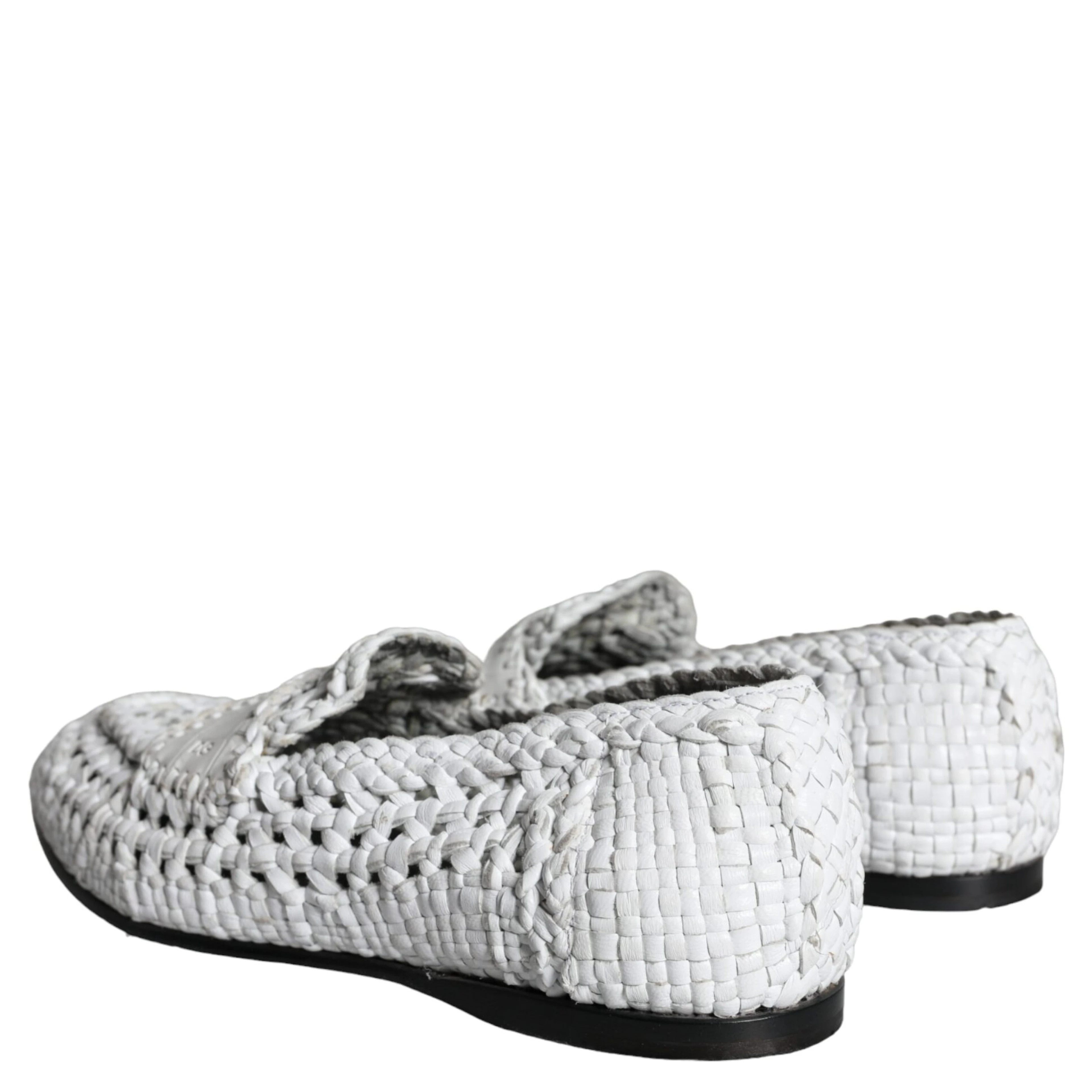 White Woven Leather Slip On Loafers Men Shoes