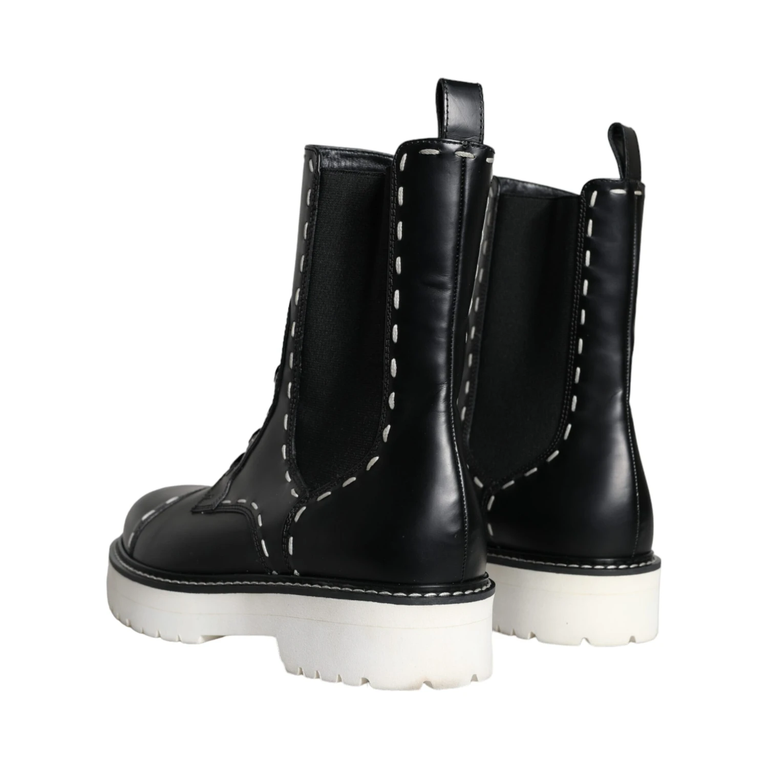 Black Leather Combat Mid Calf Boots Shoes